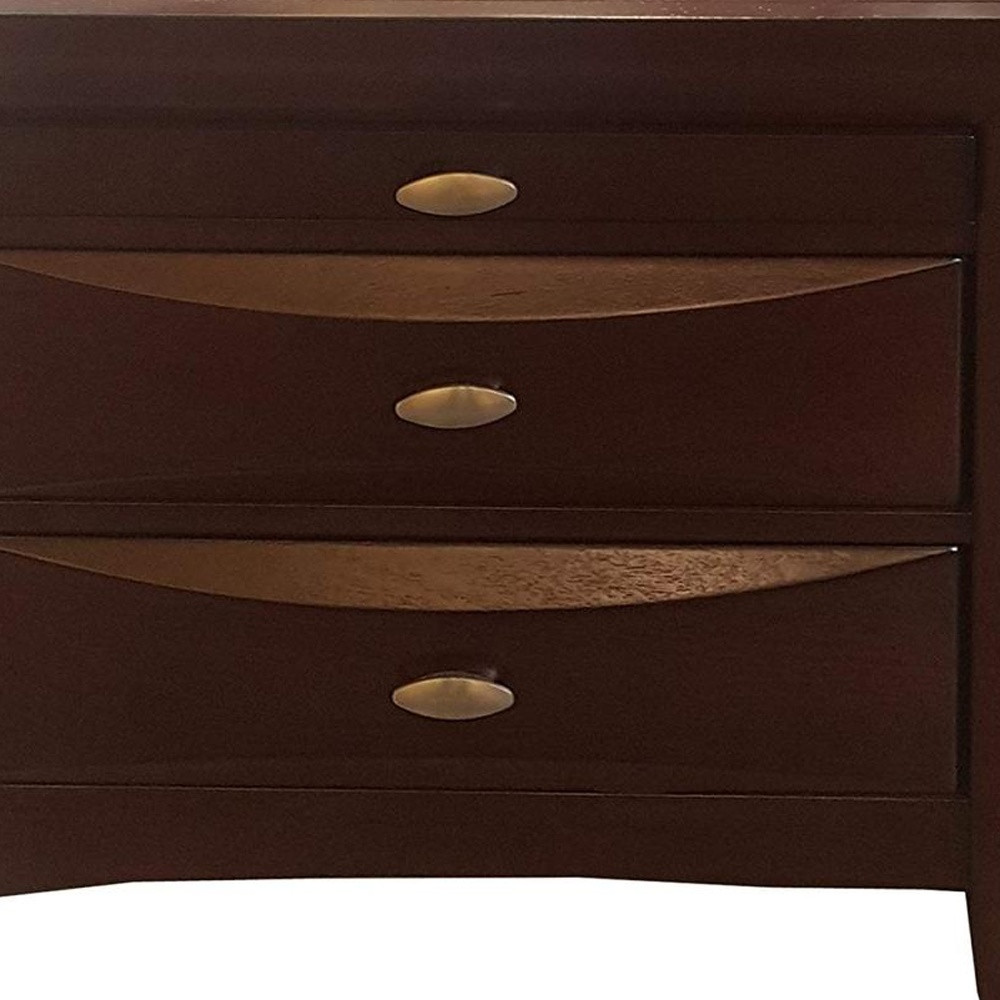 25" Espresso Three Drawers Solid Wood Nightstand - Image 3