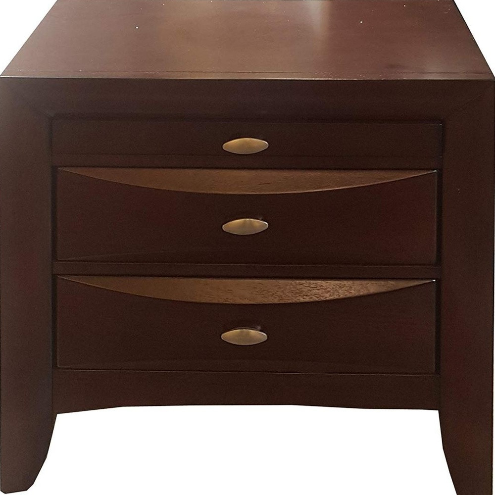 25" Espresso Three Drawers Solid Wood Nightstand - Image 4