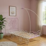 Purple and White Metal Canopy Bed Frame