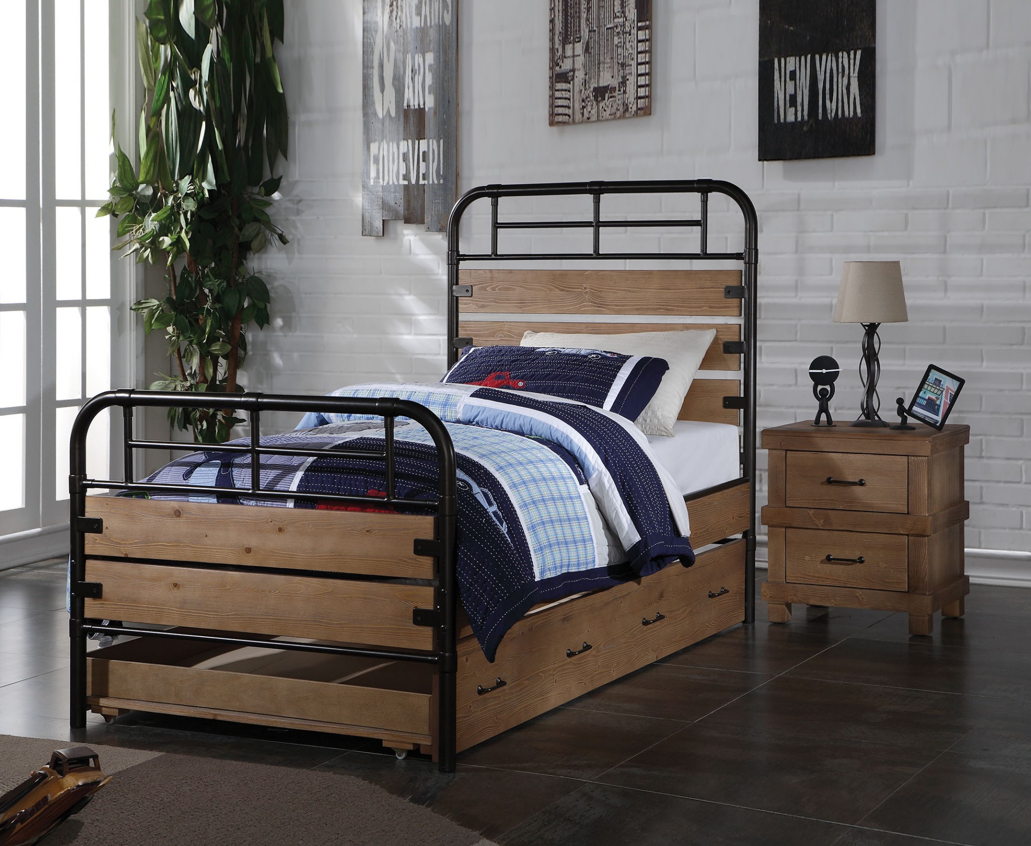 Brown and Black Solid Wood Twin Bed Frame - Image 8
