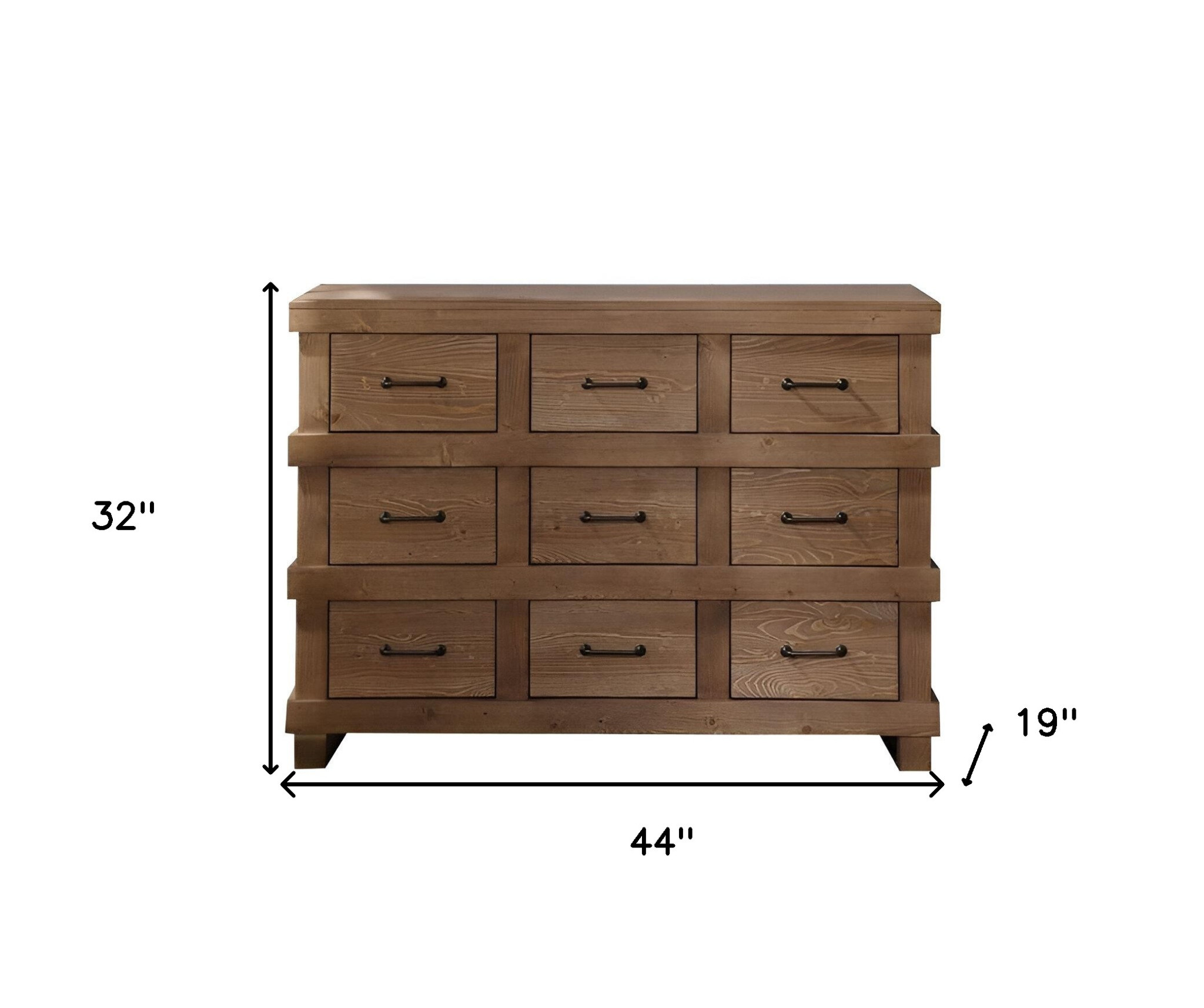 44" Brown Solid Wood Nine Drawer Triple Dresser - Image 5