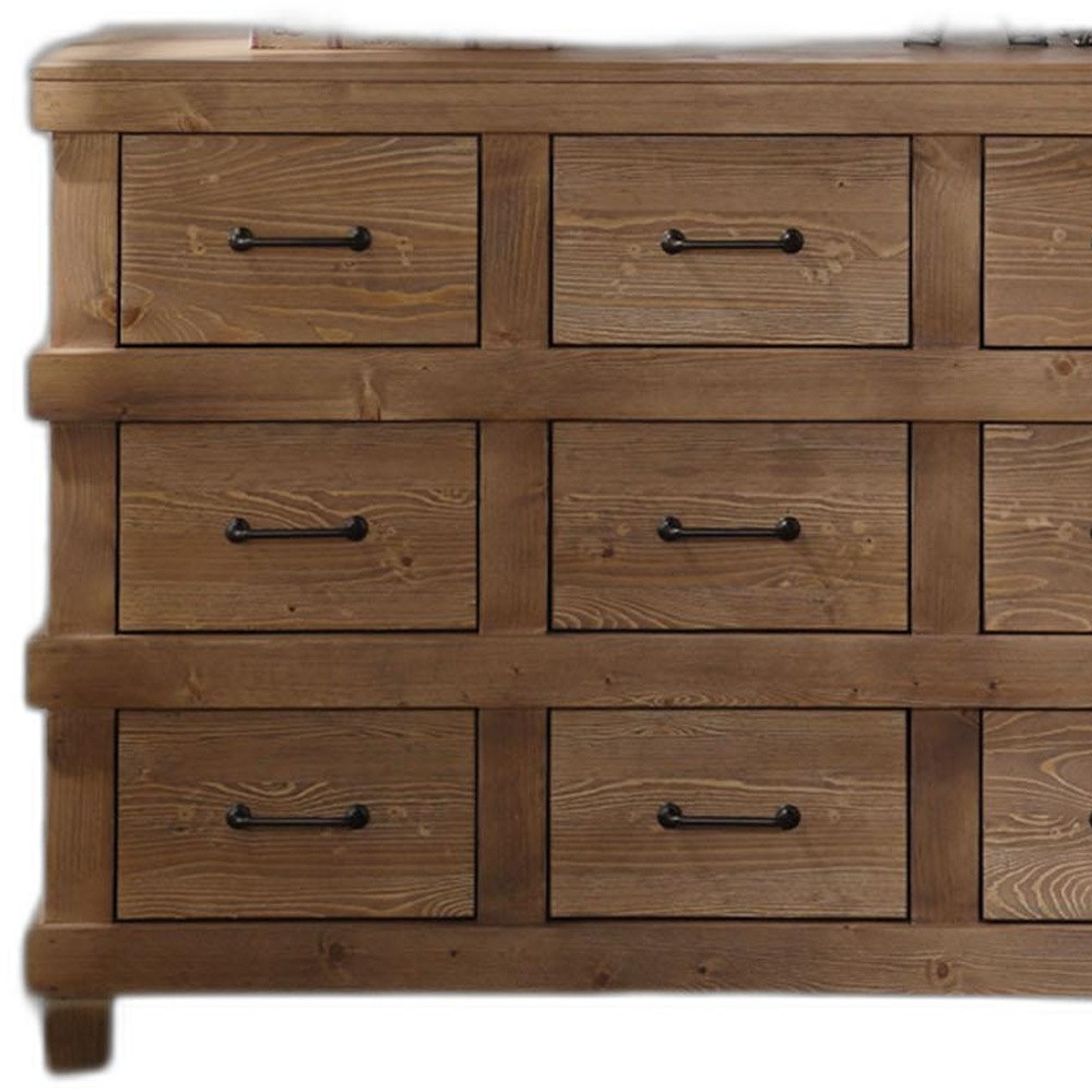 44" Brown Solid Wood Nine Drawer Triple Dresser - Image 3