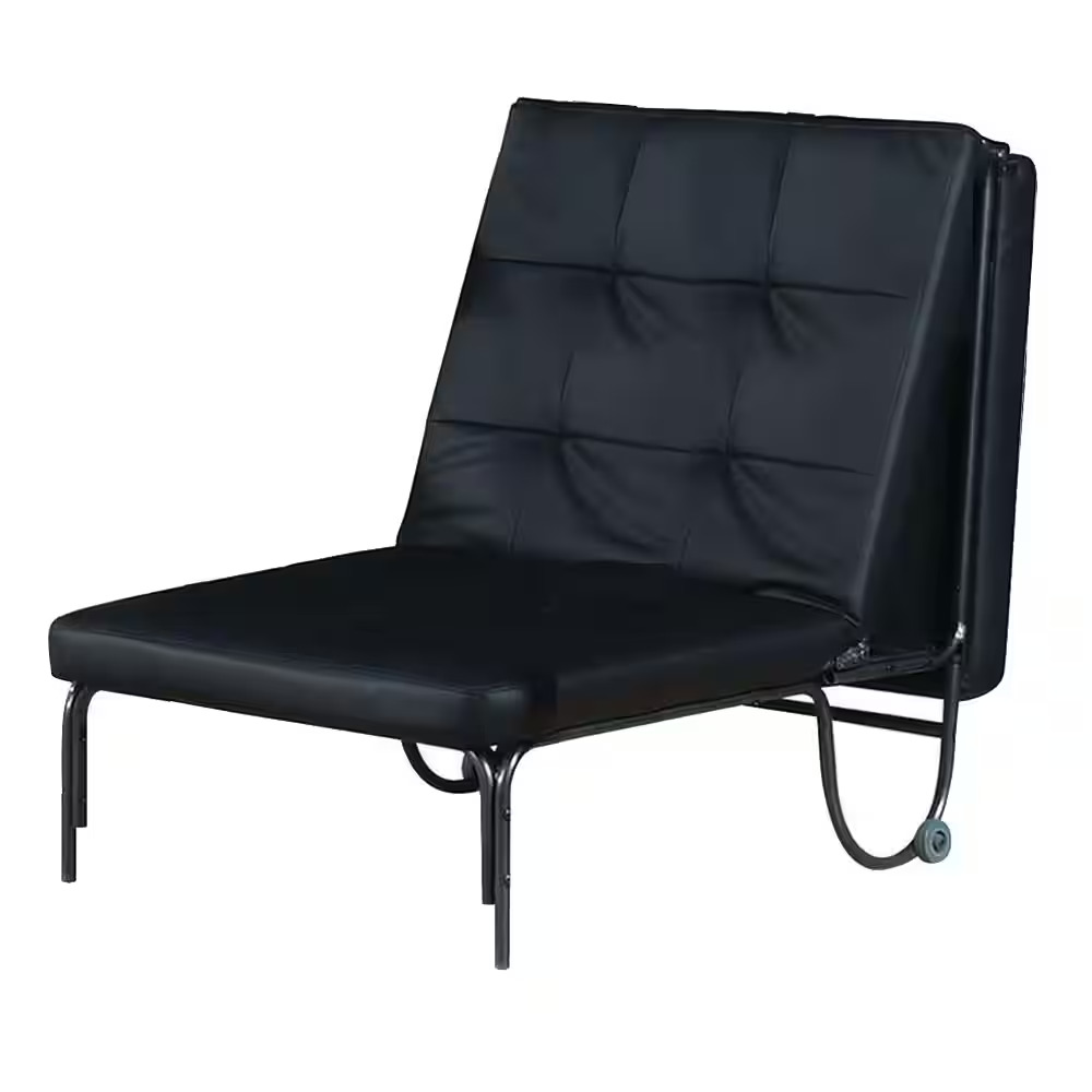 75" Black Faux Leather Tufted Convertible Chair - Image 2
