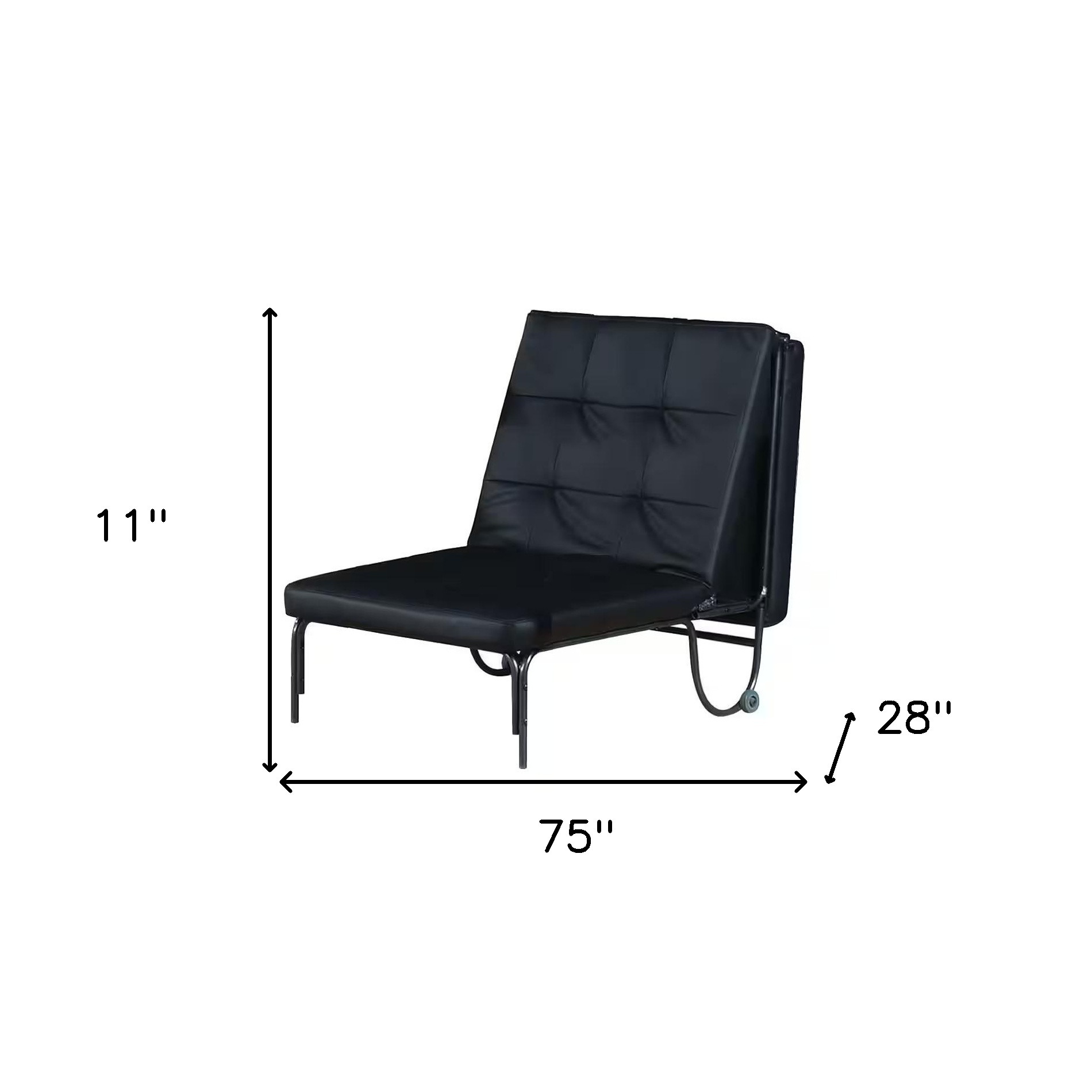 75" Black Faux Leather Tufted Convertible Chair - Image 4