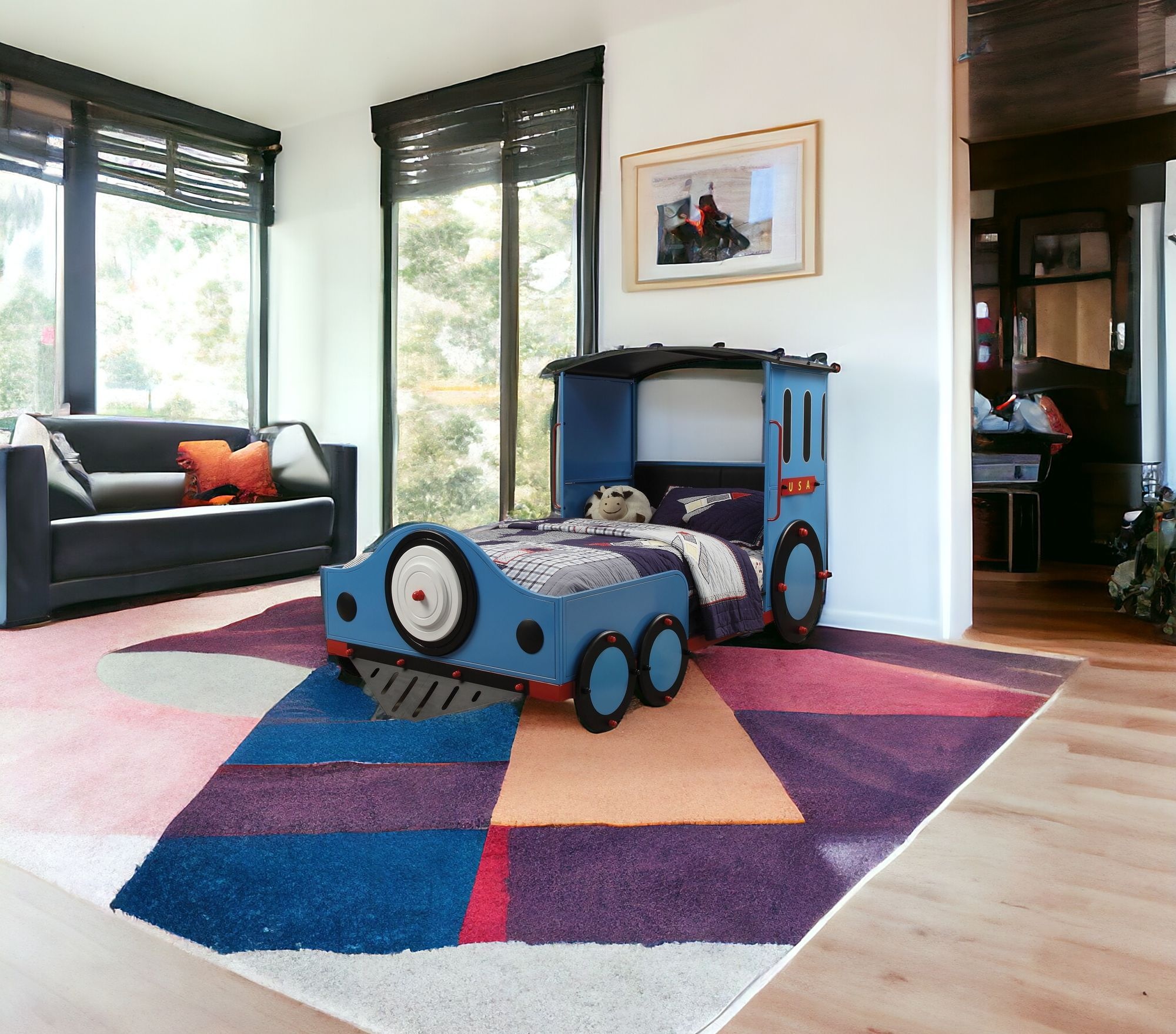 Steel Twin Red White and Blue Bed - Image 2