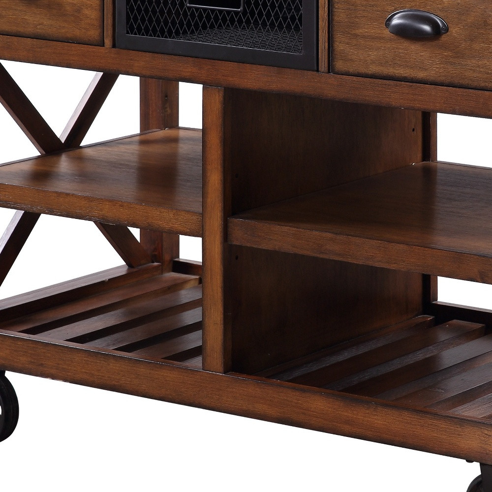 Brown And Silver 48" Rolling Kitchen Cart With Storage - Image 3