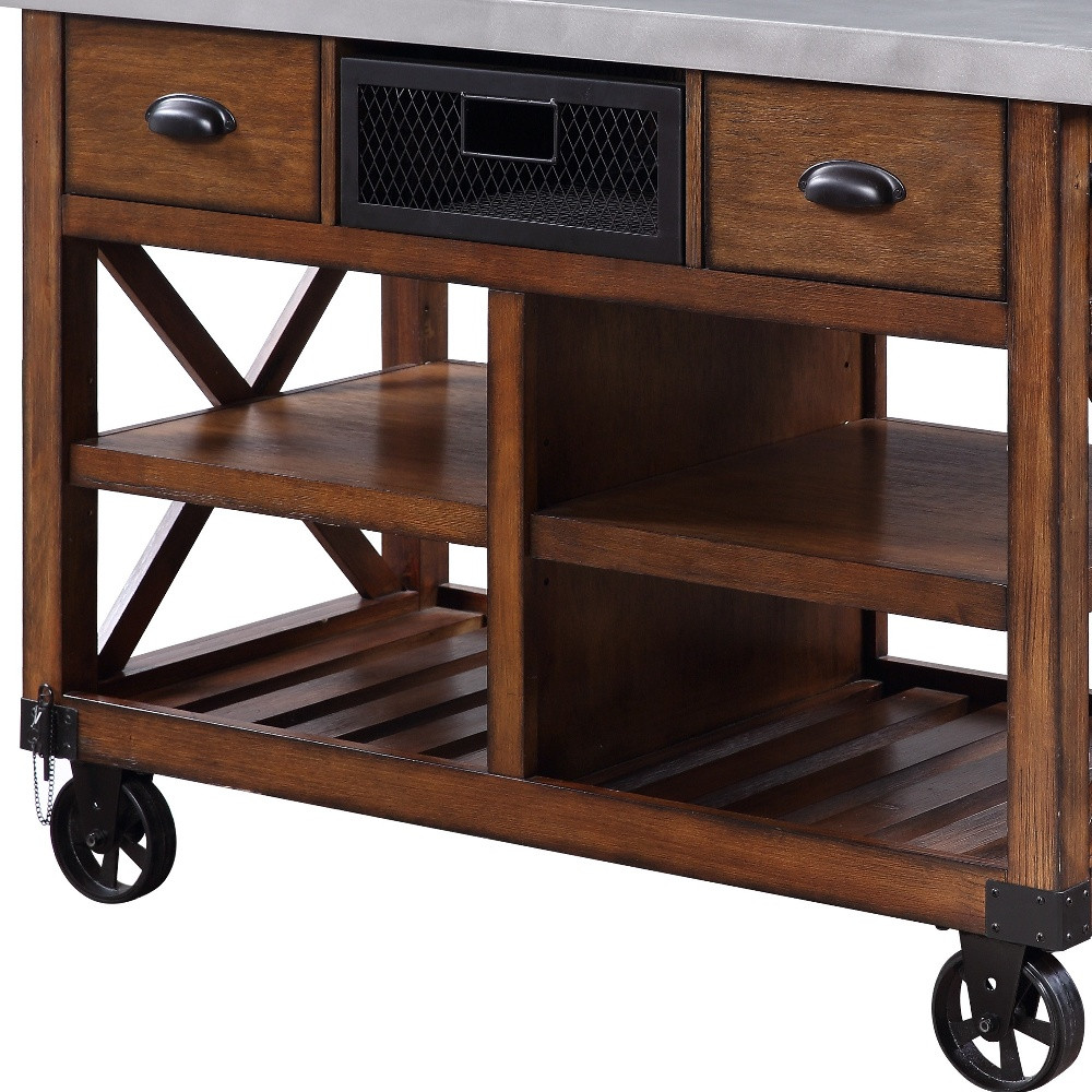 Brown And Silver 48" Rolling Kitchen Cart With Storage - Image 4