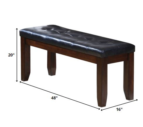 48" Black and Brown Upholstered PU Leather Bench - Image 6