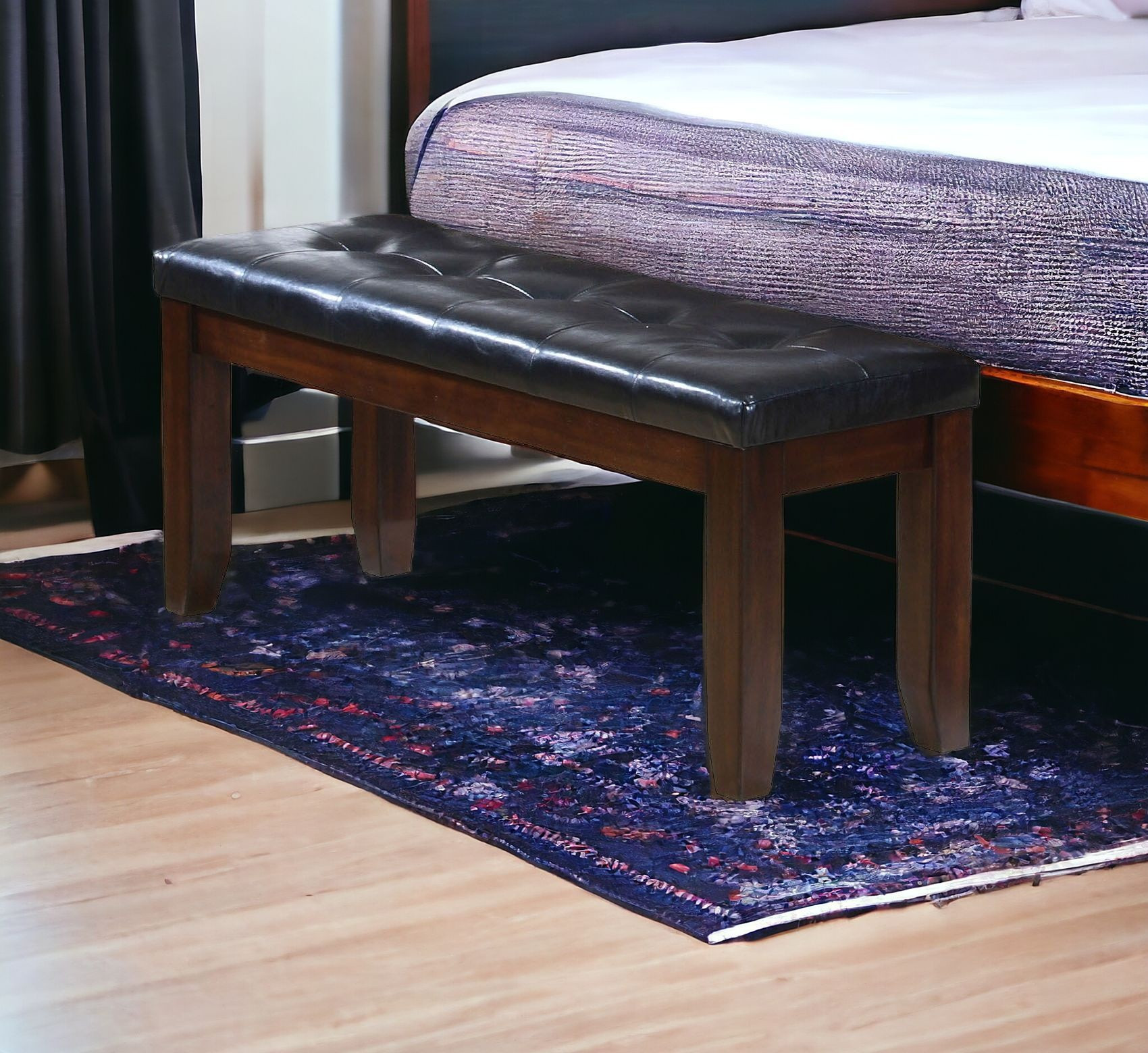 48" Black and Brown Upholstered PU Leather Bench - Image 2