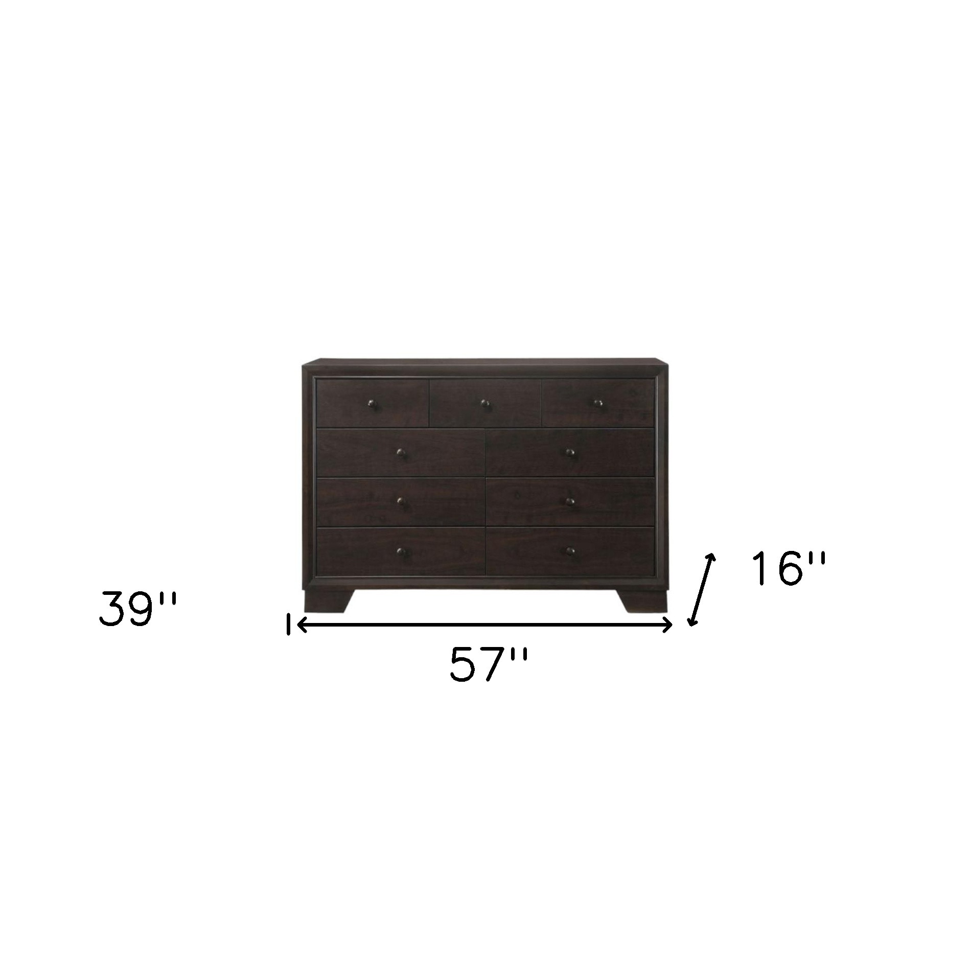 57" Espresso Solid and Manufactured Wood Nine Drawer Double Dresser - Image 7