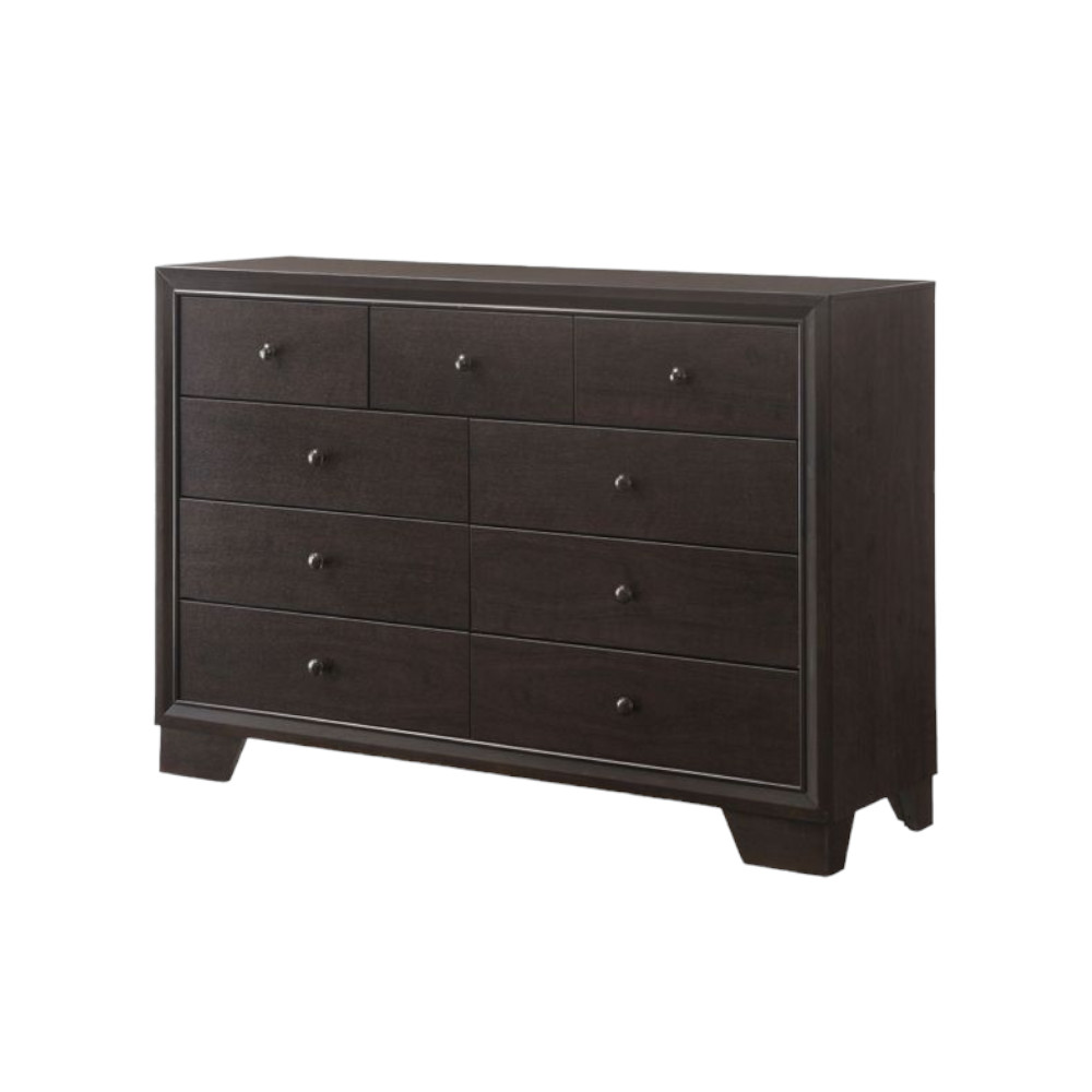 57" Espresso Solid and Manufactured Wood Nine Drawer Double Dresser - Image 3