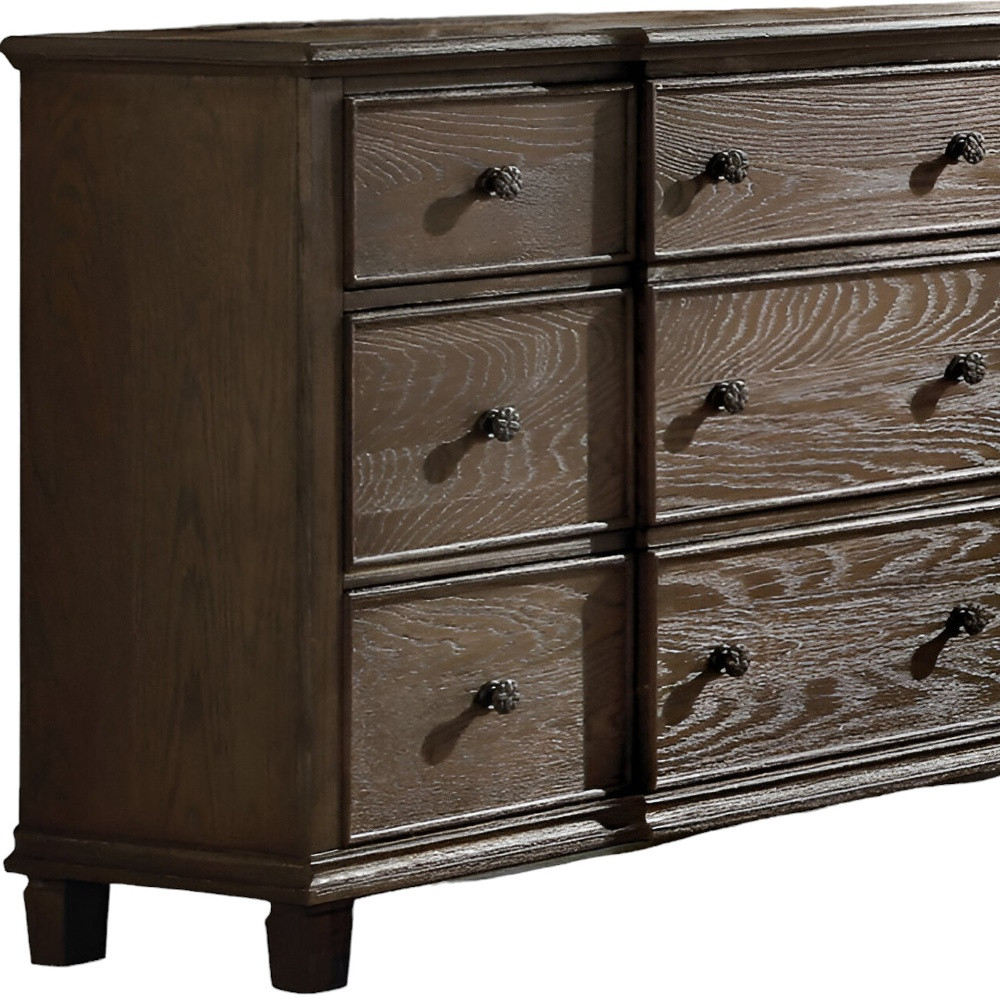 60" Dark Brown Solid Wood Nine Drawer Double Dresser - Image 3