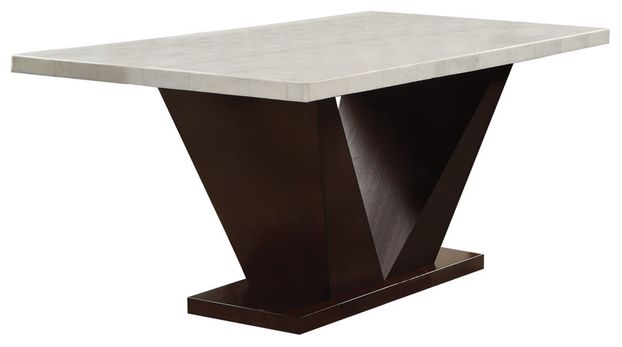 64" White And Dark Brown Marble And Solid Manufactured Wood Pedestal Base Dining Table - Image 2