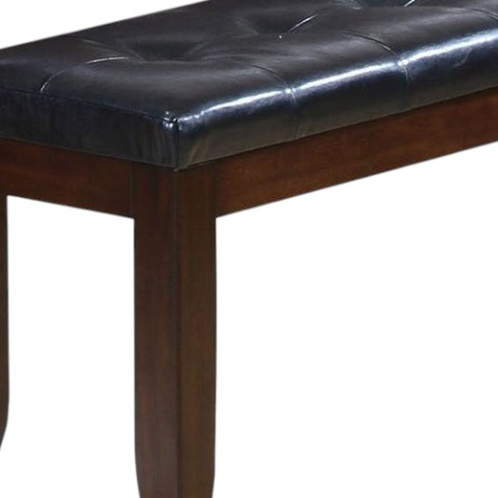 48" Black and Espresso Faux Leather Upholstered Bench - Image 4