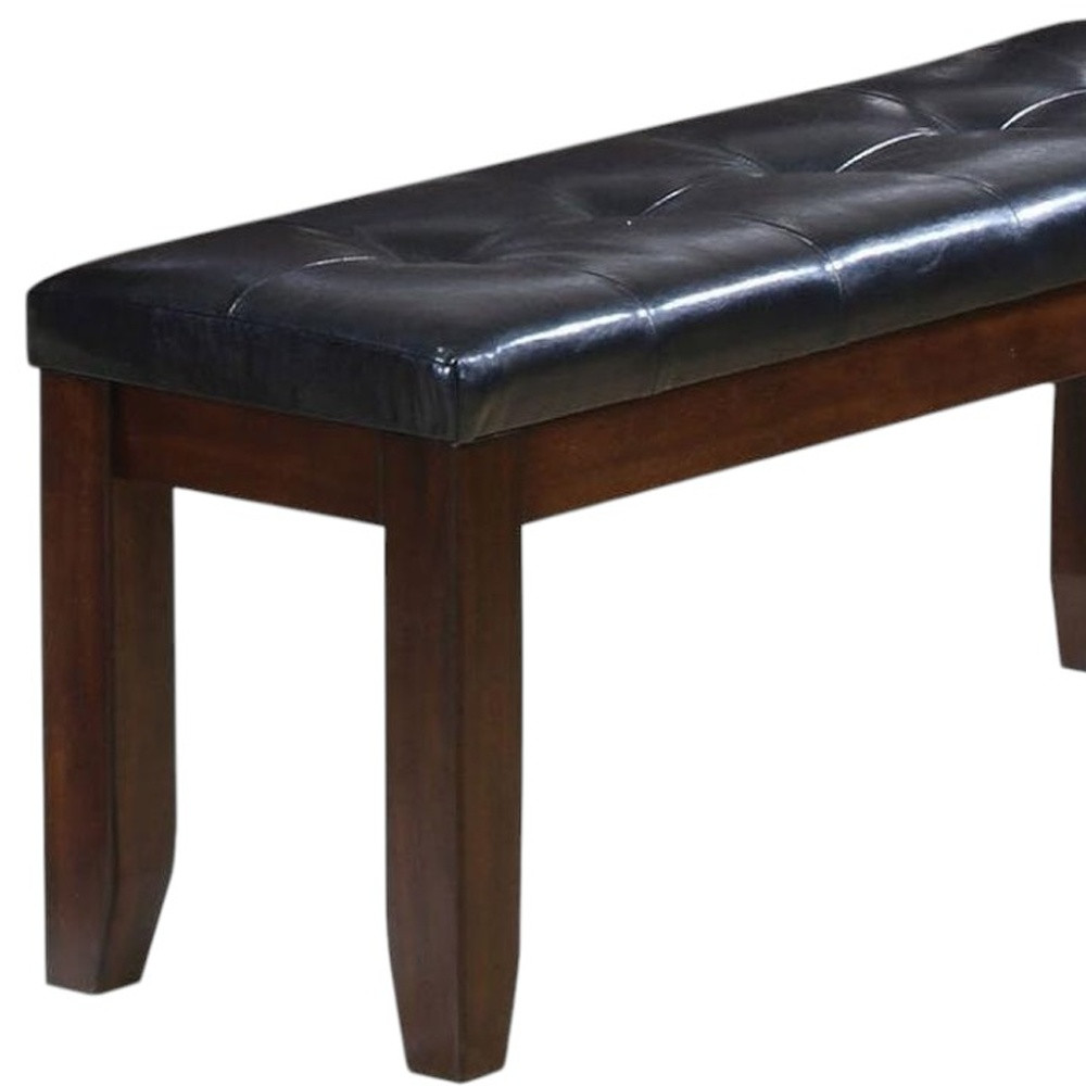 48" Black and Espresso Faux Leather Upholstered Bench - Image 5