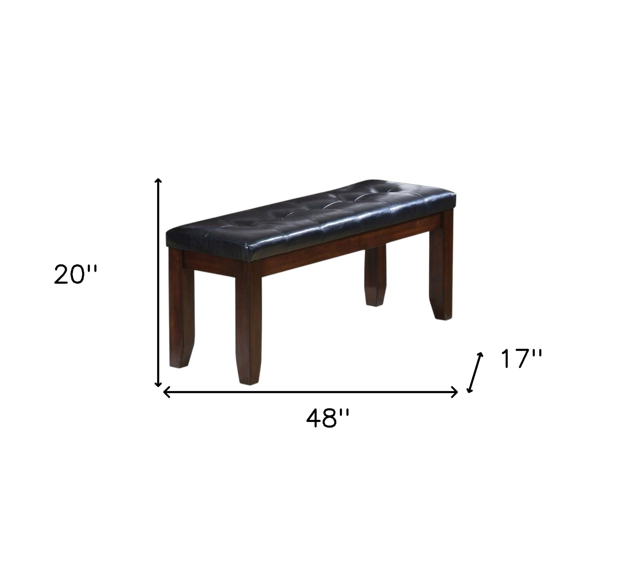 48" Black and Espresso Faux Leather Upholstered Bench - Image 6