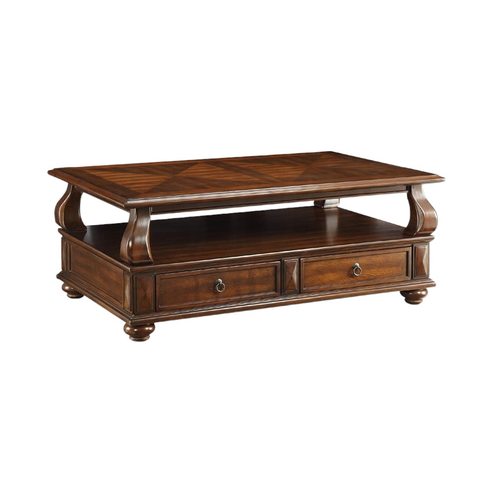50" Dark Brown Solid Wood Coffee Table With Two Drawers And Shelf - Image 2