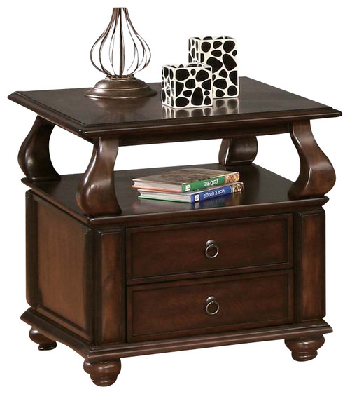 26" Brown Solid Wood Square End Table With Two Drawers And Shelf - Image 3