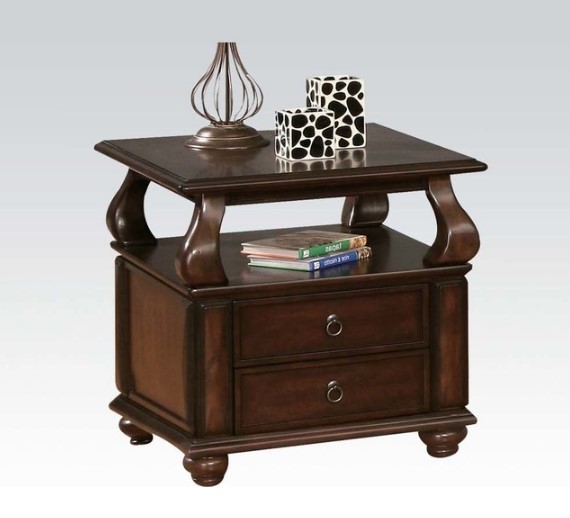26" Brown Solid Wood Square End Table With Two Drawers And Shelf - Image 6