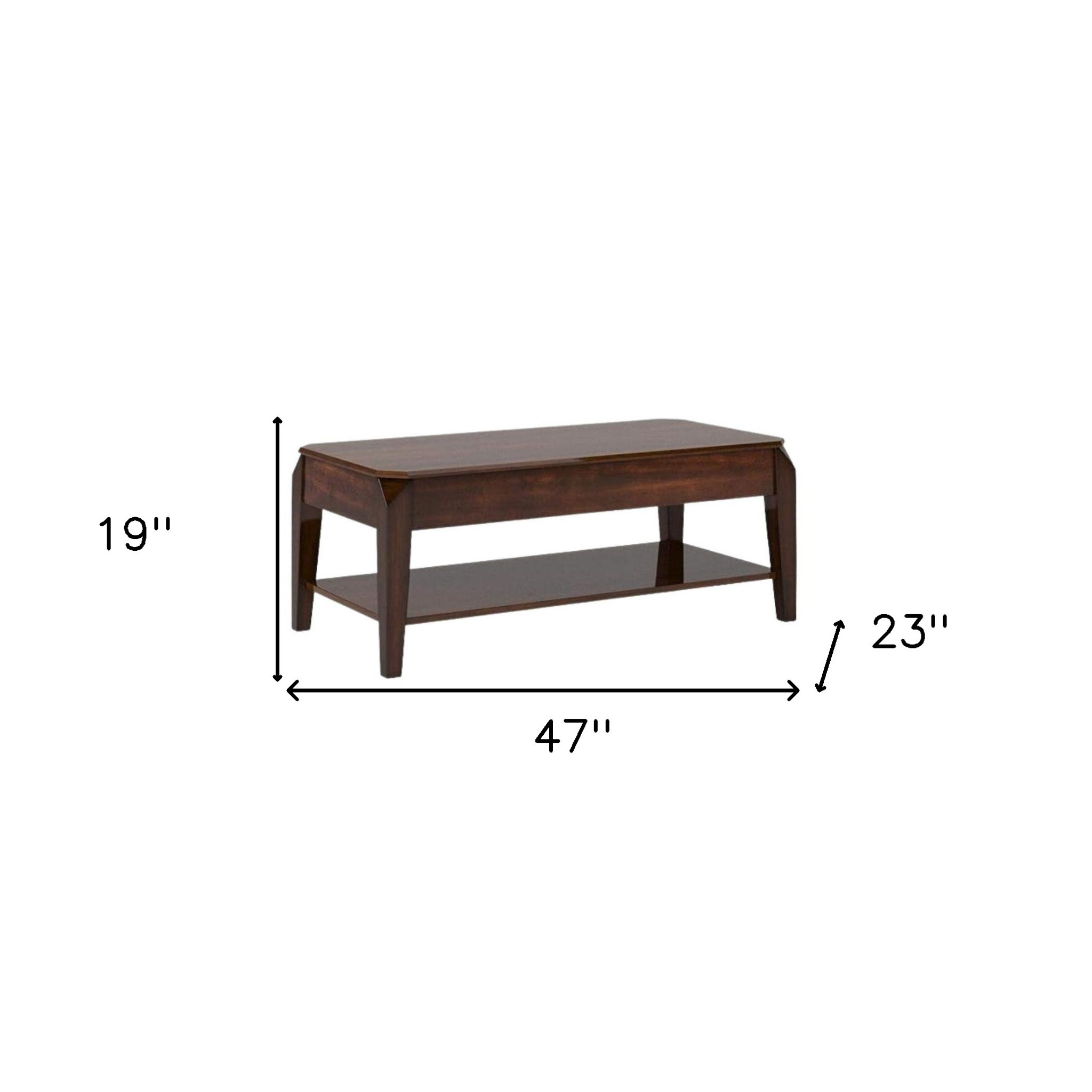 47" Dark Brown Wood Lift Top Coffee Table With Shelf - Image 4