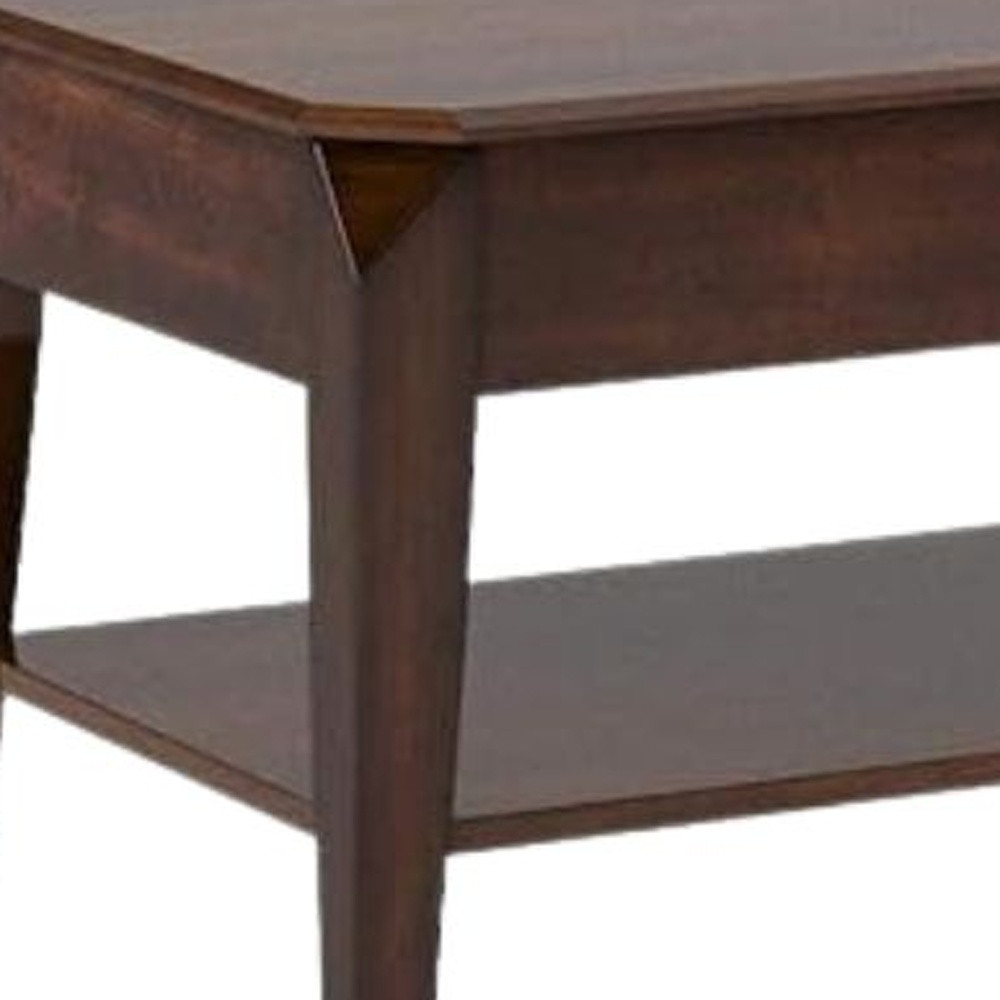 47" Dark Brown Wood Lift Top Coffee Table With Shelf - Image 3