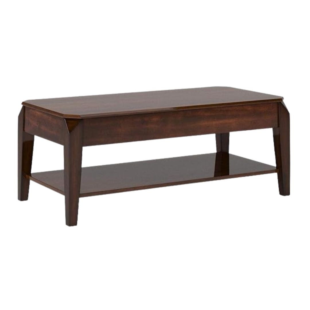 47" Dark Brown Wood Lift Top Coffee Table With Shelf - Image 2