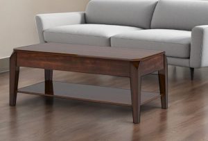 47" Dark Brown Wood Lift Top Coffee Table With Shelf