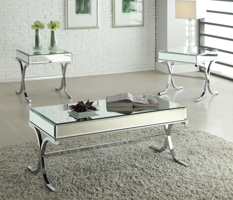 22" Silver And Clear Glass Square Mirrored End Table - Image 7