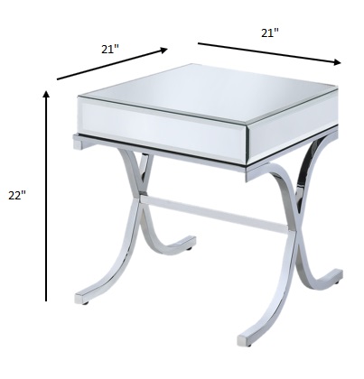 22" Silver And Clear Glass Square Mirrored End Table - Image 9