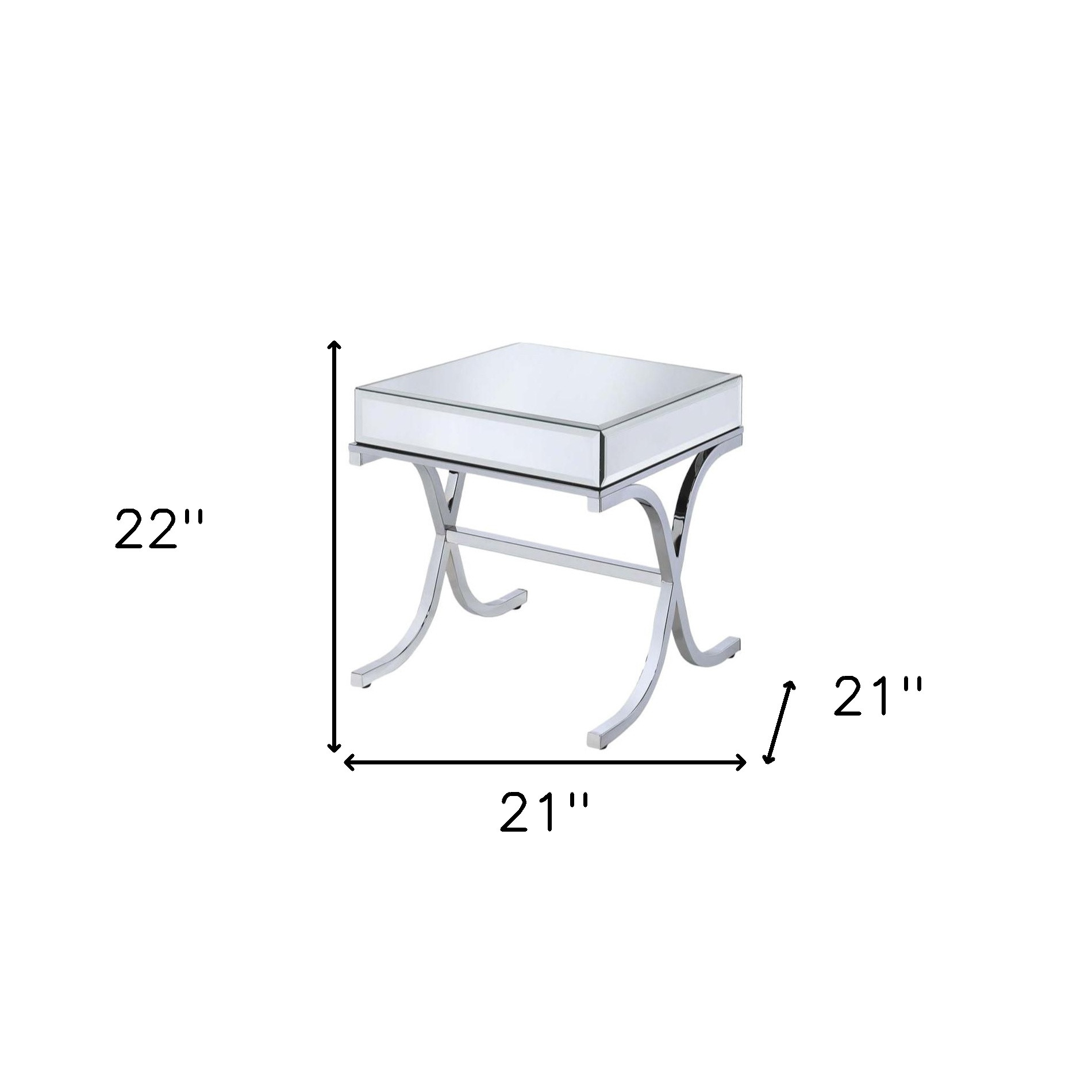 22" Silver And Clear Glass Square Mirrored End Table - Image 8