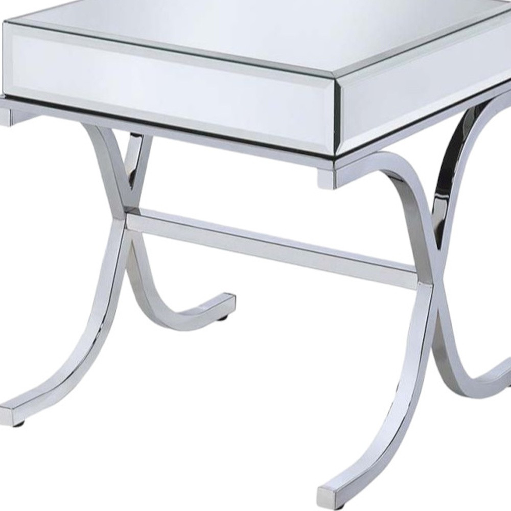 22" Silver And Clear Glass Square Mirrored End Table - Image 6