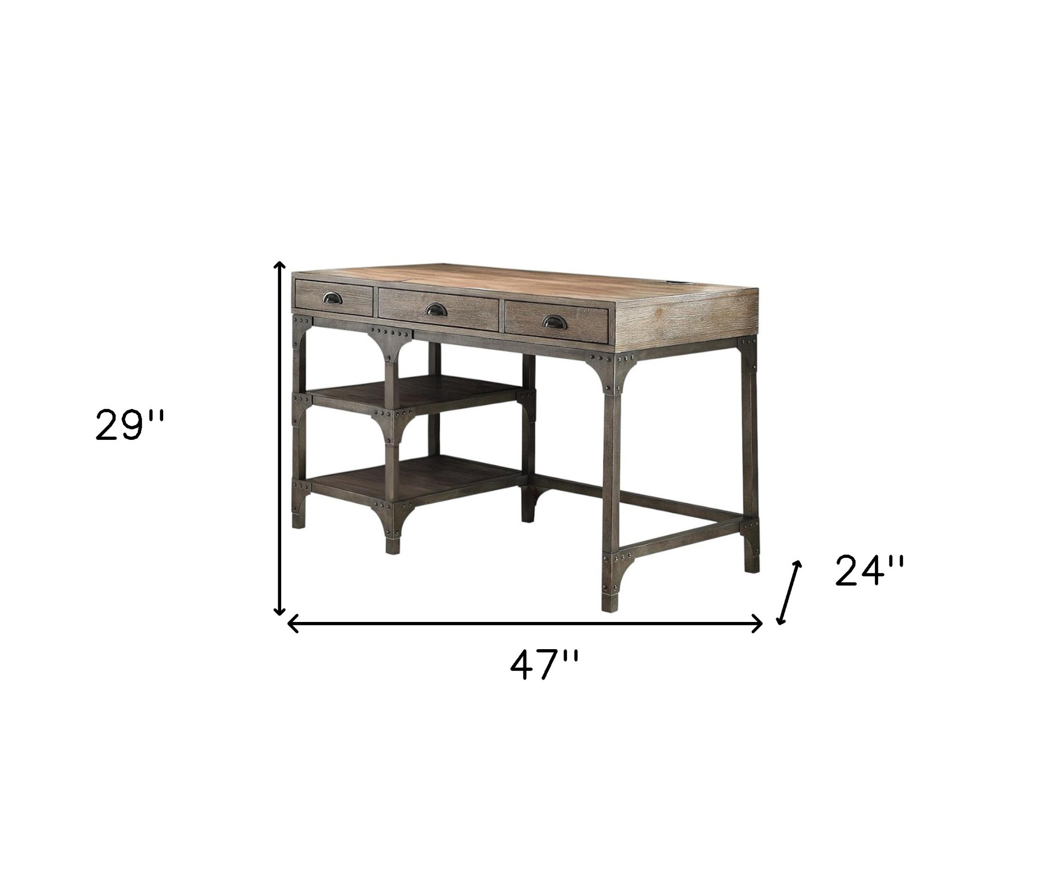 47" Natural and Gray Writing Desk With Three Drawers - Image 8