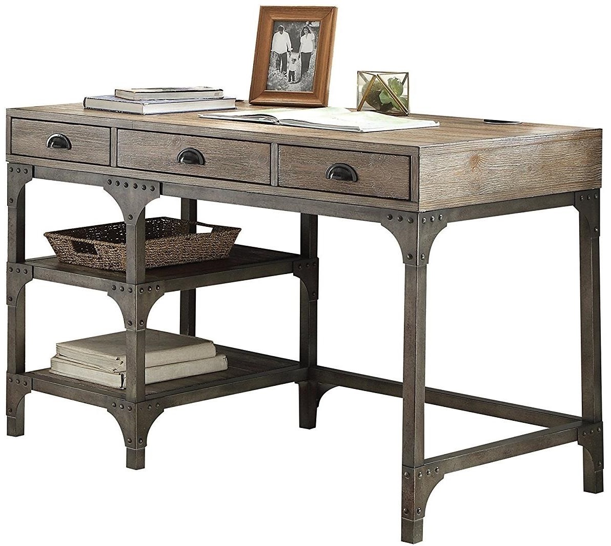 47" Natural and Gray Writing Desk With Three Drawers - Image 3