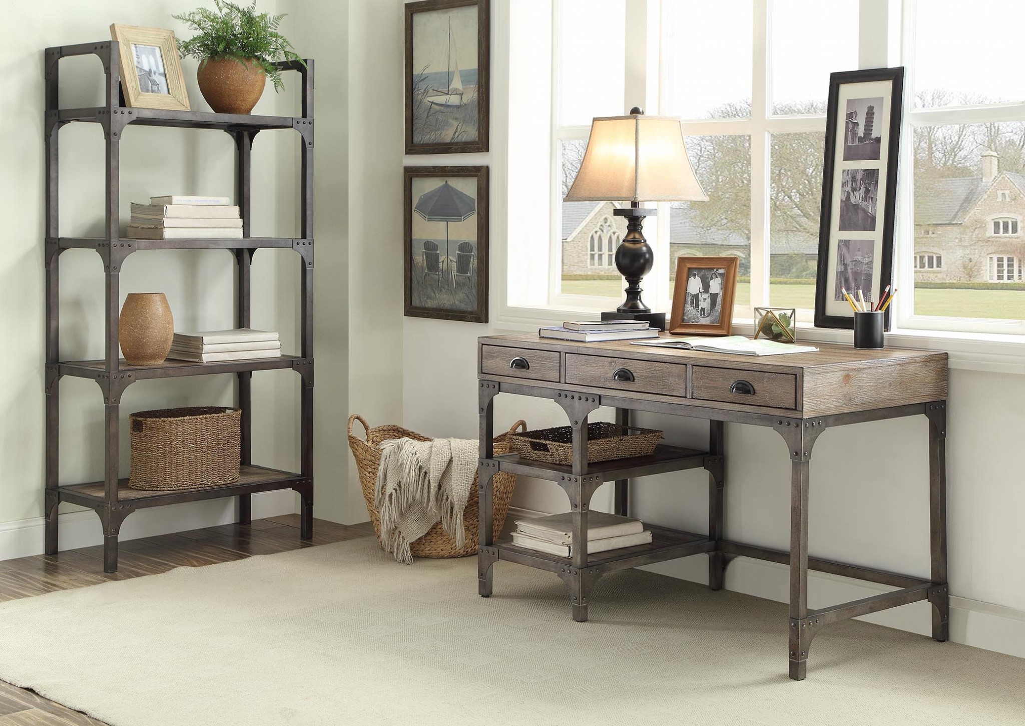 47" Natural and Gray Writing Desk With Three Drawers - Image 7