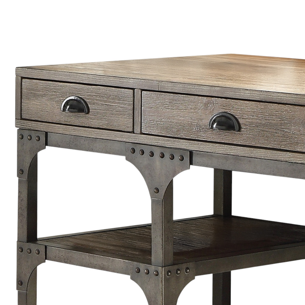 47" Natural and Gray Writing Desk With Three Drawers - Image 4