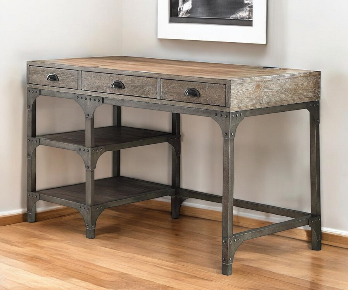 47" Natural and Gray Writing Desk With Three Drawers - Image 2