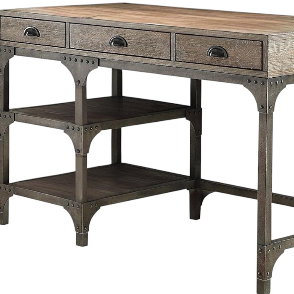 47" Natural and Gray Writing Desk With Three Drawers - Image 6