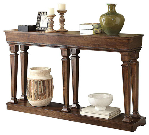 72" Oak Solid and Manufactured Wood Floor Shelf Console Table With Shelves - Image 8
