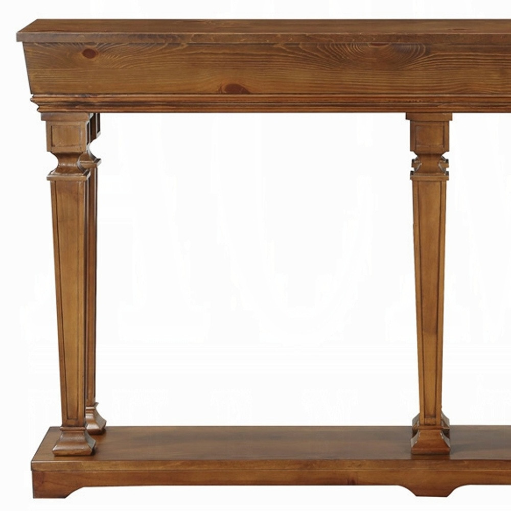 72" Oak Solid and Manufactured Wood Floor Shelf Console Table With Shelves - Image 7