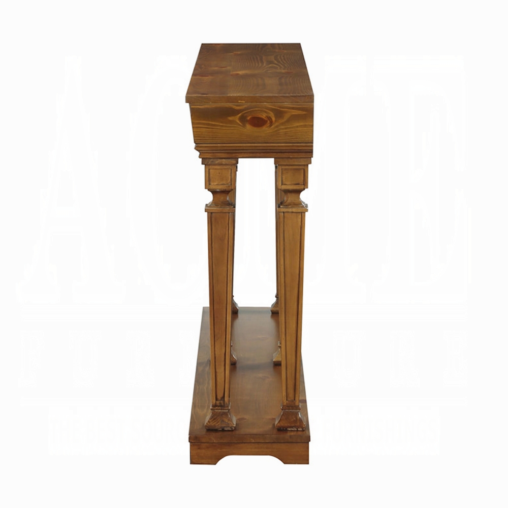 72" Oak Solid and Manufactured Wood Floor Shelf Console Table With Shelves - Image 4