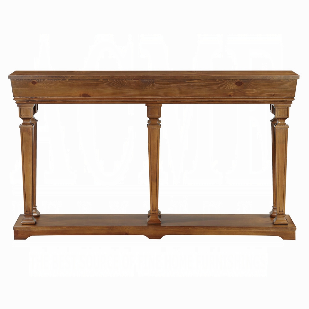 72" Oak Solid and Manufactured Wood Floor Shelf Console Table With Shelves - Image 2