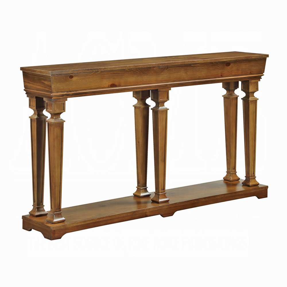 72" Oak Solid and Manufactured Wood Floor Shelf Console Table With Shelves - Image 5
