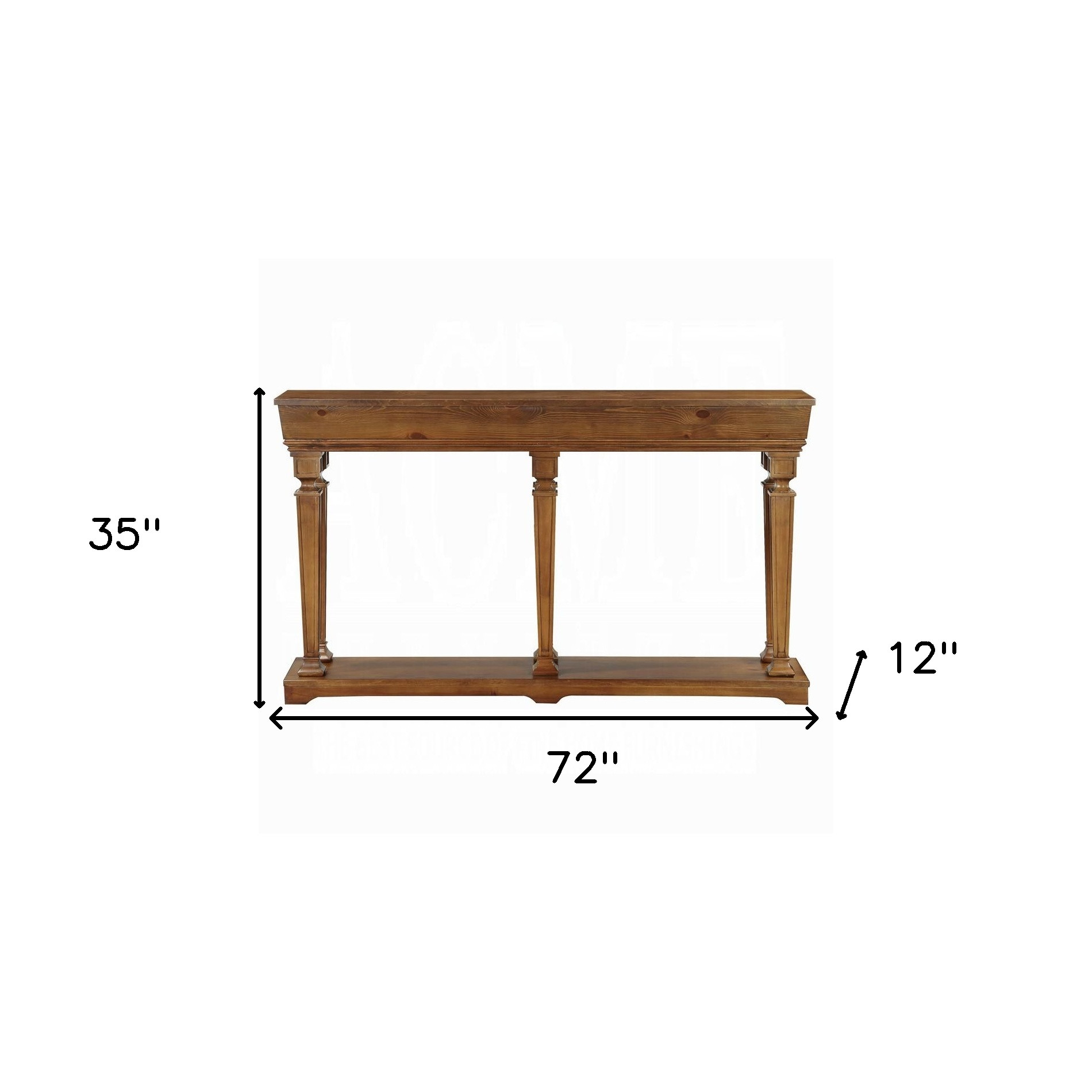 72" Oak Solid and Manufactured Wood Floor Shelf Console Table With Shelves - Image 10