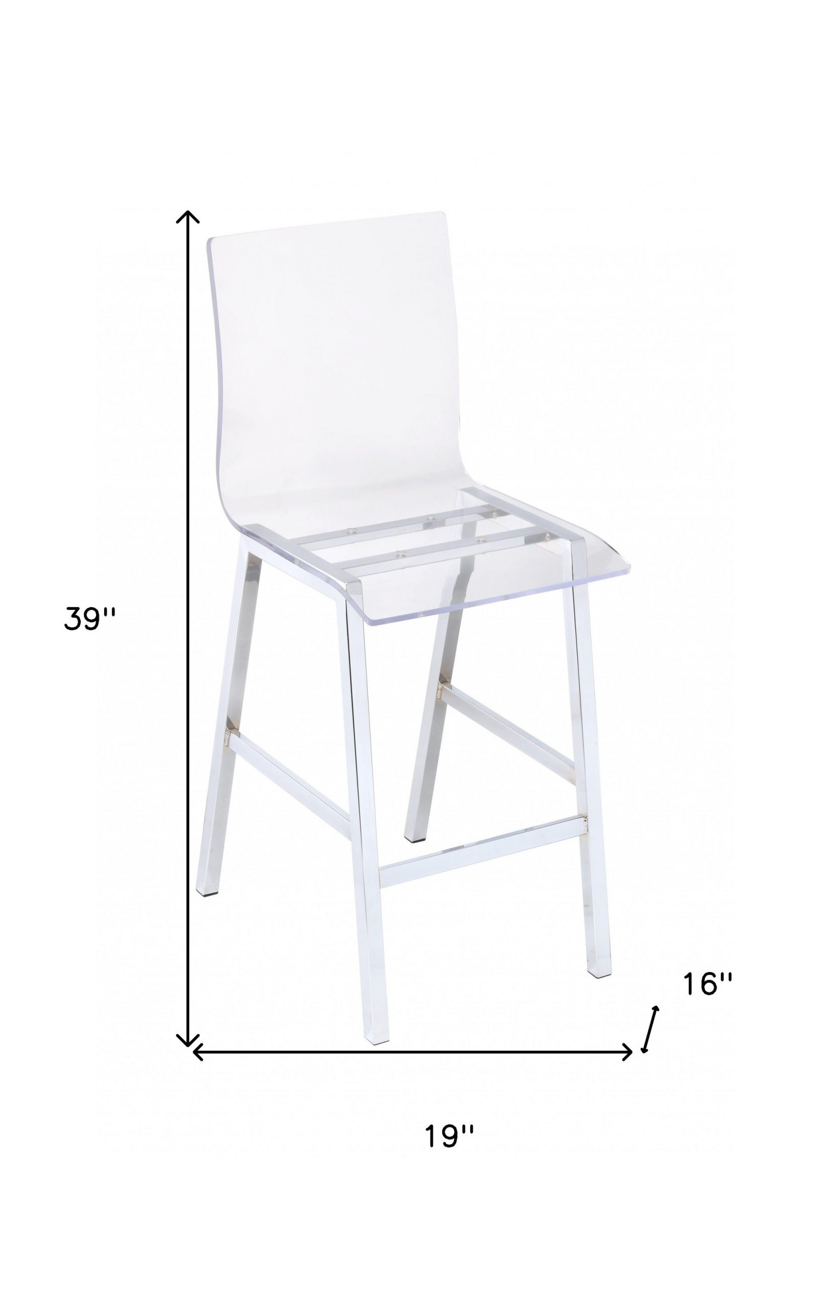 39" Clear and Silver Acrylic and Metal Counter Height Bar Chair - Image 4