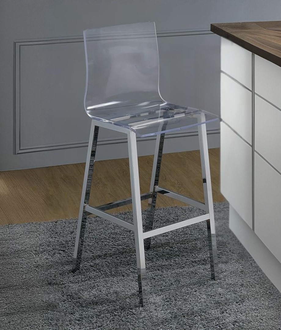 39" Clear and Silver Acrylic and Metal Counter Height Bar Chair - Image 2