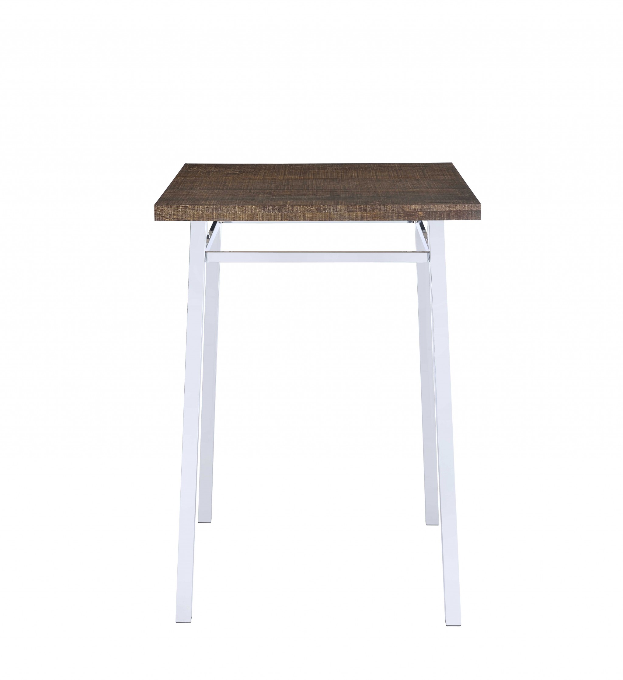 30" Brown and White Metal and Solid Wood Square Bar Table