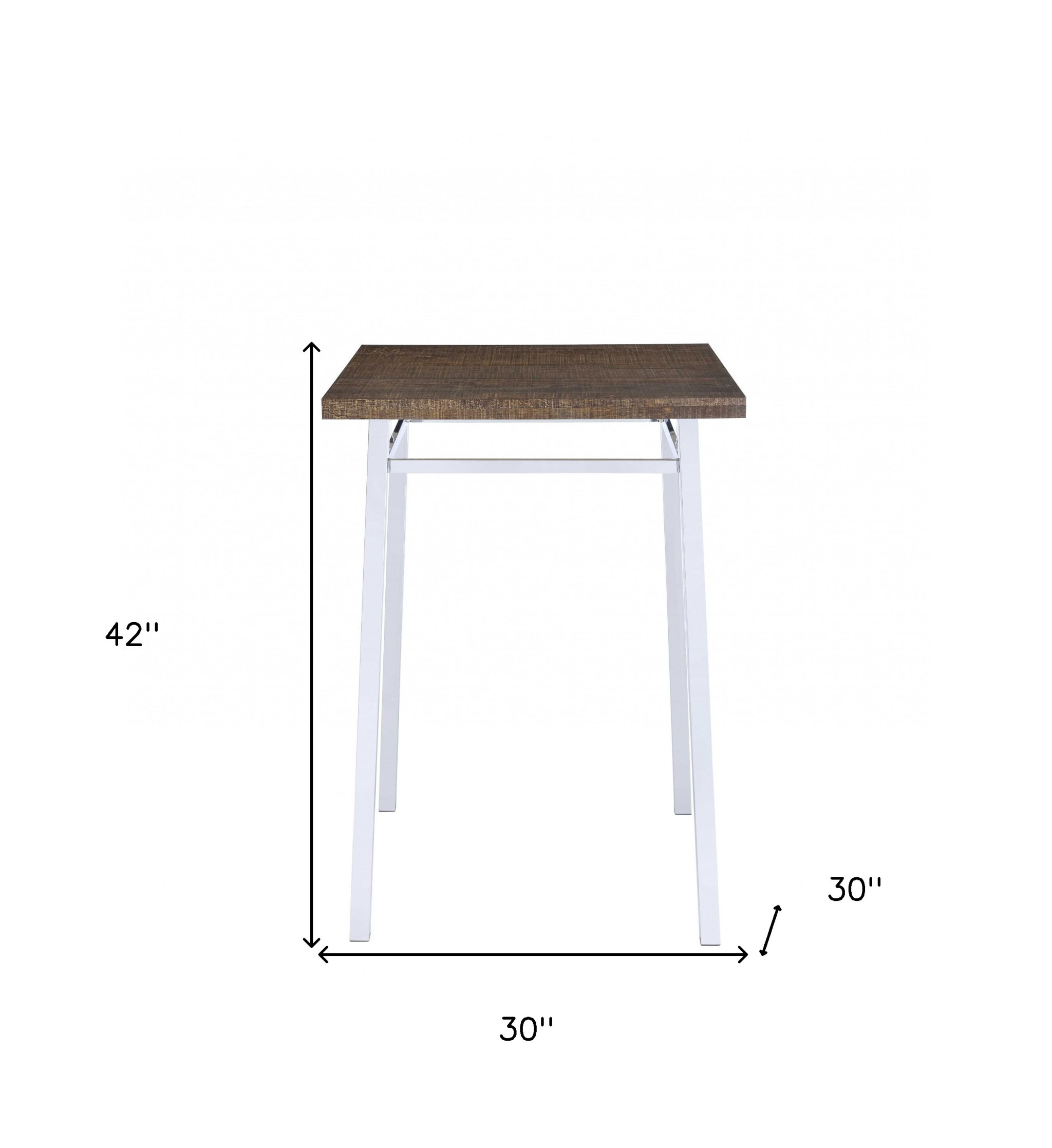 30" Brown and White Metal and Solid Wood Square Bar Table - Image 4