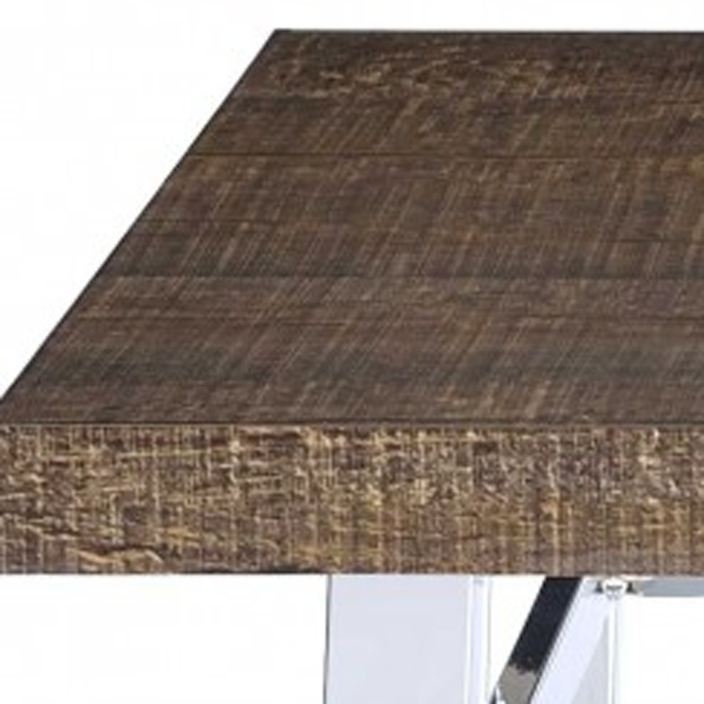 30" Brown and White Metal and Solid Wood Square Bar Table - Image 2