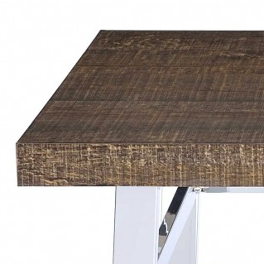 30" Brown and White Metal and Solid Wood Square Bar Table - Image 3