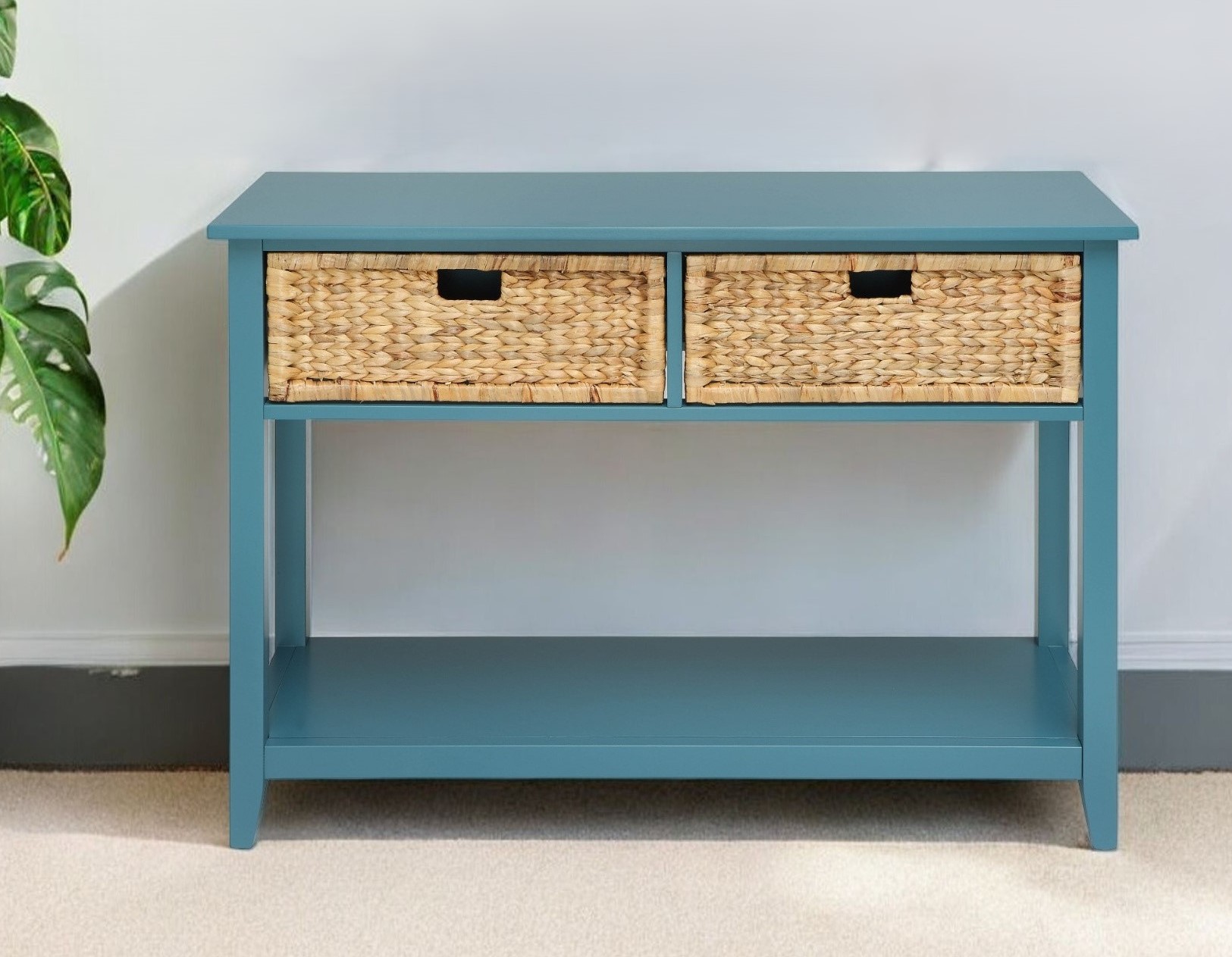 44" Teal Blue Solid Wood Console Table - Image 2